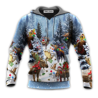 Unisex Hoodie / S Christmas Moose Merry Xmas Snow - Hoodie - Owls Matrix LTD