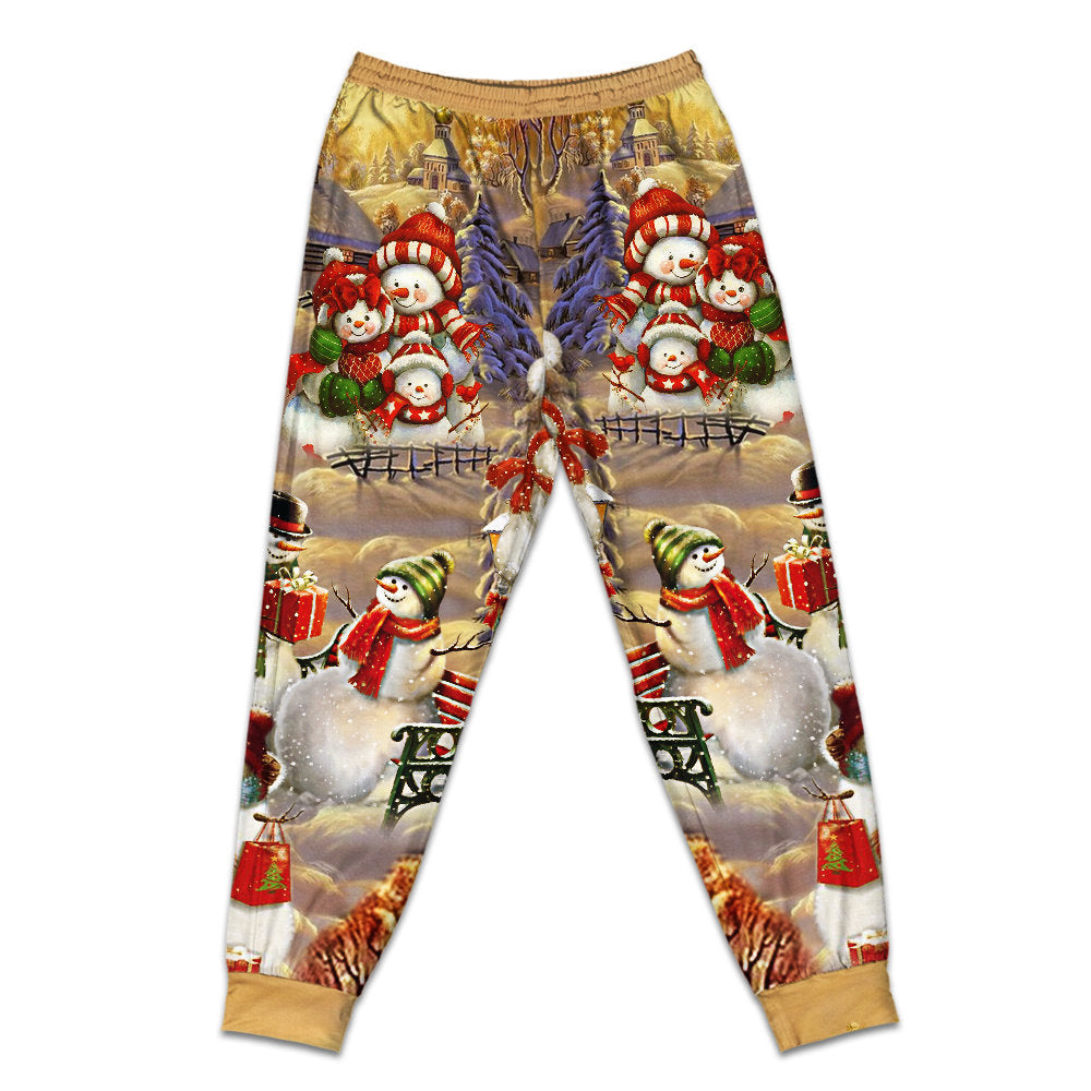 Pants / S Christmas Snowman Couple Love Xmas - Pajamas Short Sleeve - Owls Matrix LTD
