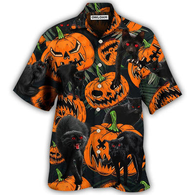 Hawaiian Shirt / Adults / S Halloween Black Cat Pumpkin Scary Tropical - Hawaiian Shirt - Owls Matrix LTD