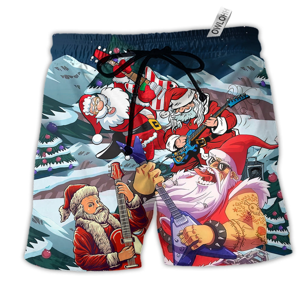 Beach Short / Adults / S Christmas Santa With Electric Guitar - Beach Short - Owls Matrix LTD