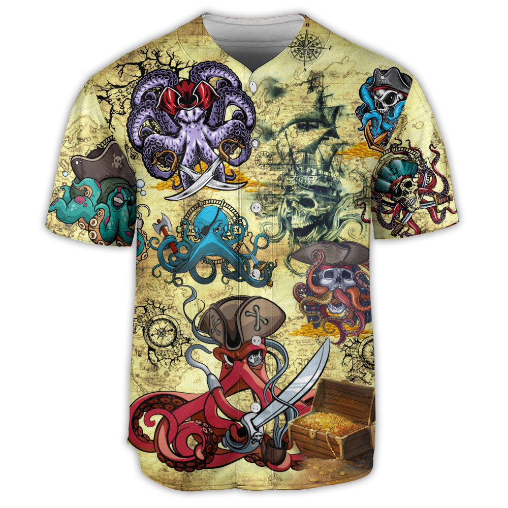 Pirate Octopus Pirate Funny - Baseball Jersey - Owls Matrix LTD