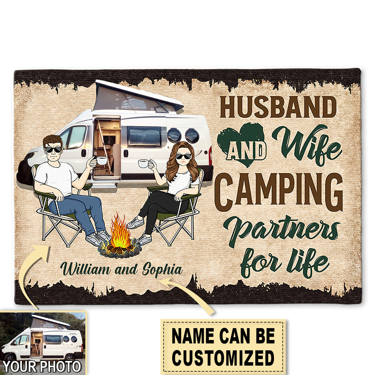 S ( 16X24 INCHES ) Camping Partners For Life Husband Wife Camping Couple Personalized - Doormat - Owls Matrix LTD