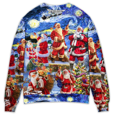 Sweater / S Christmas Santa Snow Night Merry Xmas - Sweater - Ugly Christmas Sweaters - Owls Matrix LTD