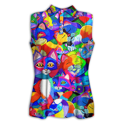 XS Cat Colorfull Rainbow Style - Women's Polo Shirt - Owls Matrix LTD