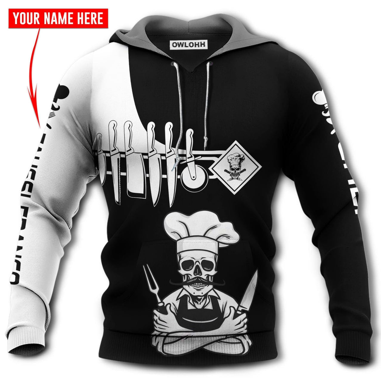 Unisex Hoodie / S Chef Skull Black And White Personalized - Hoodie - Owls Matrix LTD
