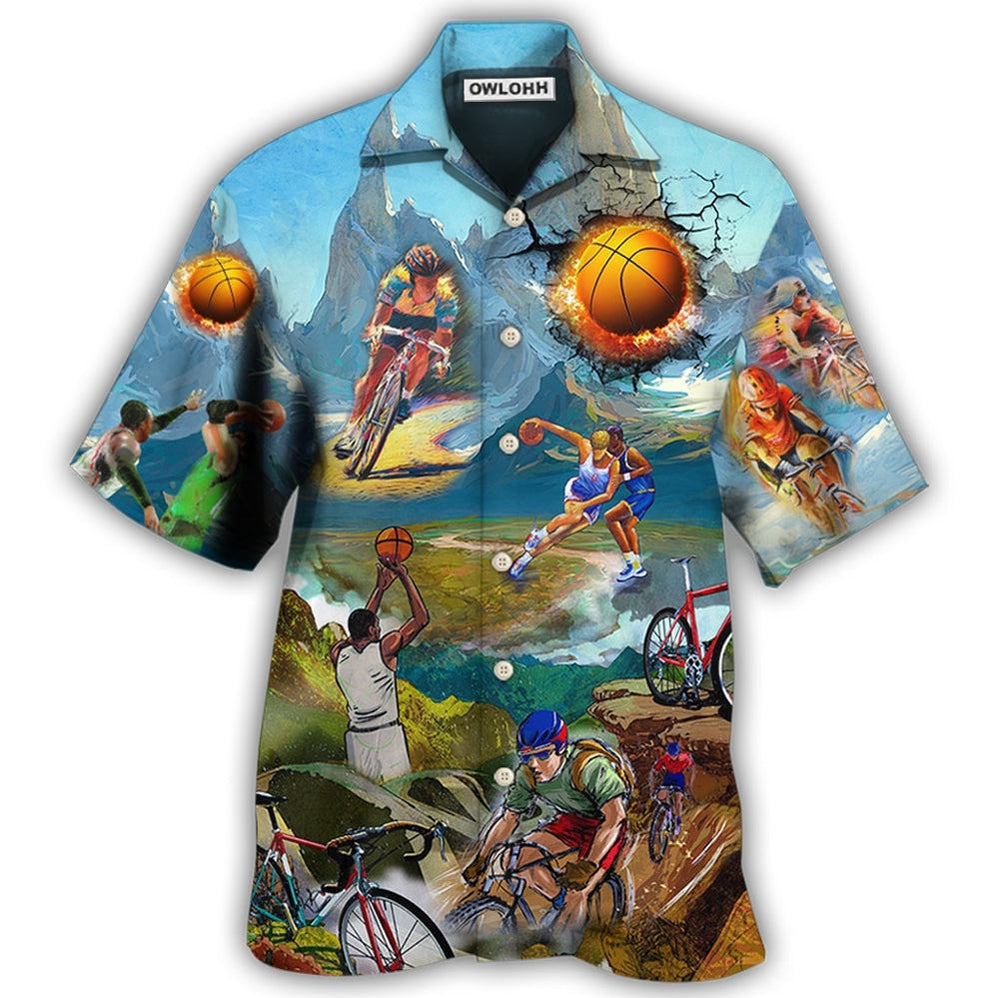 Hawaiian Shirt / Adults / S Cycling And Basketball Moutain Painting Lover - Hawaiian Shirt - Owls Matrix LTD