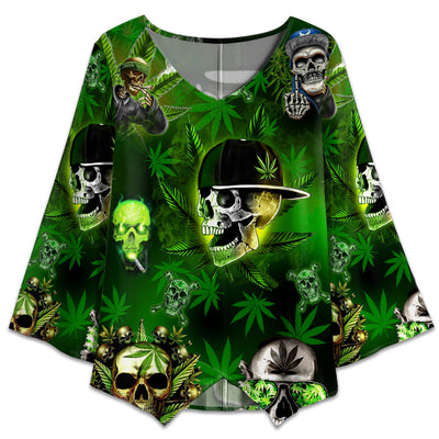 S Skull Let's Get High Green Lighting - V-neck T-shirt - Owls Matrix LTD