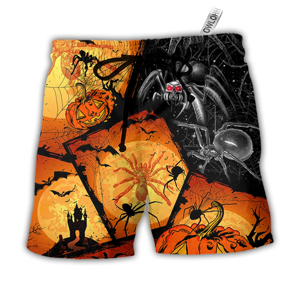 Beach Short / Adults / S Halloween Spider Pumpkin Scary - Beach Short - Owls Matrix LTD
