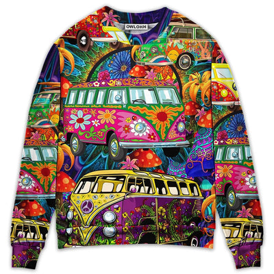 Sweater / S Hippie Van Colorful Vans On The Way - Sweater - Ugly Christmas Sweaters - Owls Matrix LTD