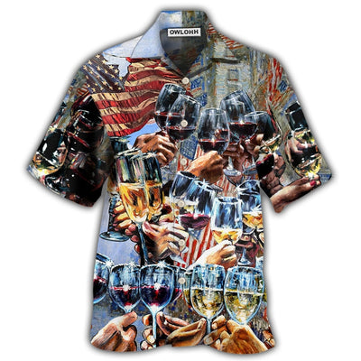 Hawaiian Shirt / Adults / S Wine Cheers Independence Day - Hawaiian Shirt - Owls Matrix LTD
