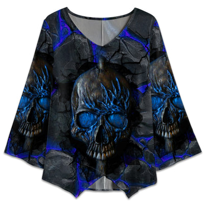 S Skull Blue Lighting Style - V-neck T-shirt - Owls Matrix LTD