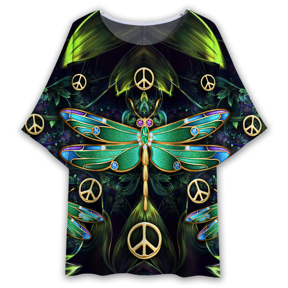 S Dragonfly Peace Jewelry Art Style - Women's T-shirt With Bat Sleeve - Owls Matrix LTD