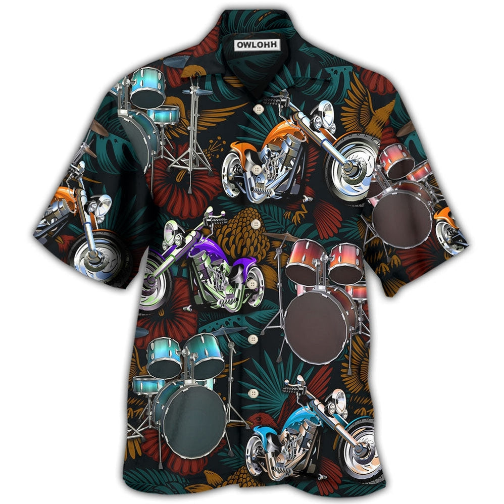 Hawaiian Shirt / Adults / S Drum I Like Drums And Motorcycles - Hawaiian Shirt - Owls Matrix LTD