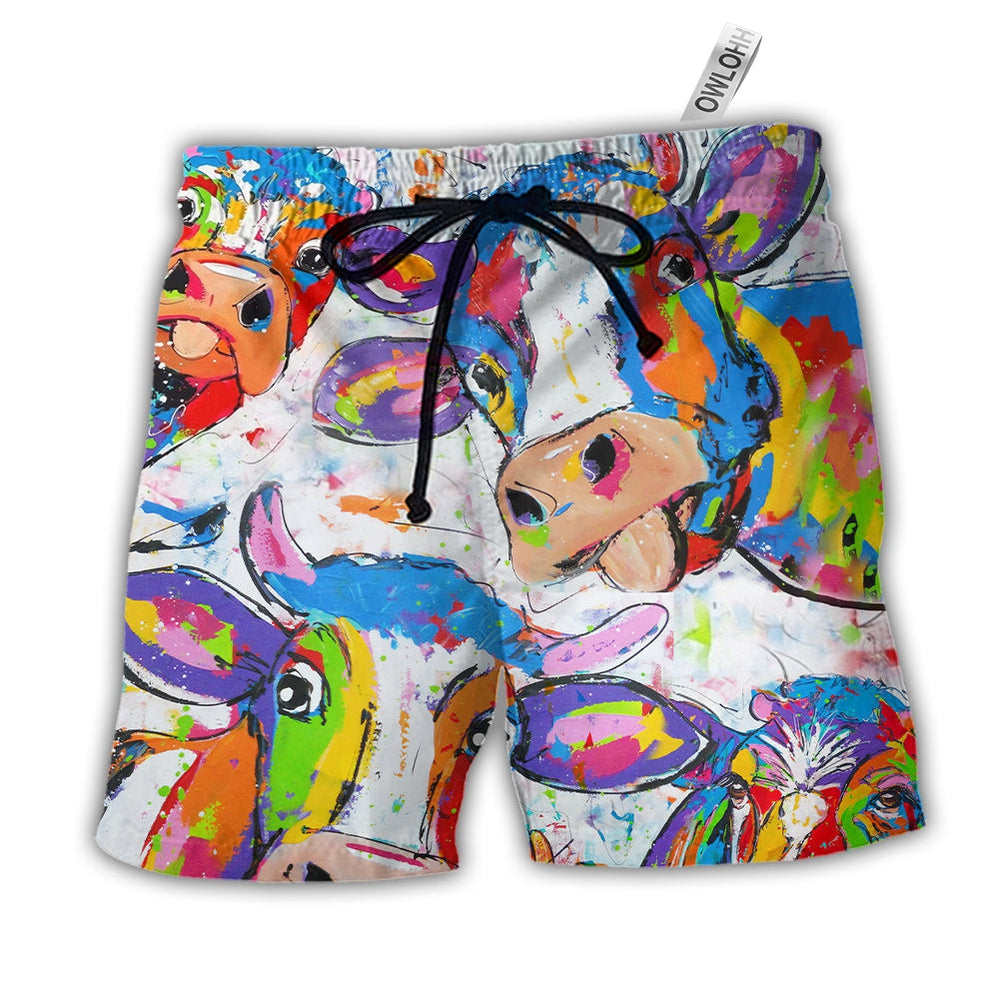 Beach Short / Adults / S Cow Funny Amazing Colorful - Beach Short - Owls Matrix LTD