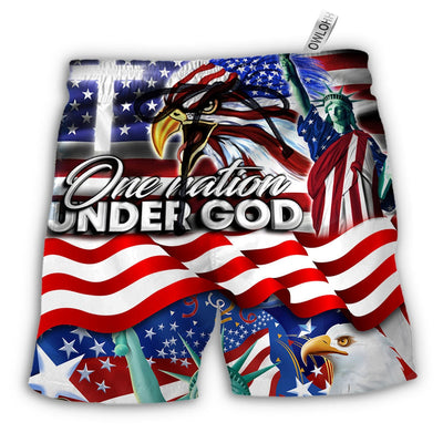Beach Short / Adults / S America Independence Day US One Nation Under God - Beach Short - Owls Matrix LTD