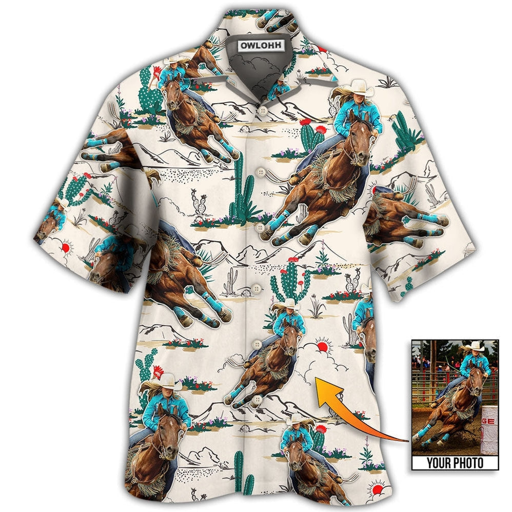 Hawaiian Shirt / Adults / S Cowboy Barrel Racing Tropical Desert Custom Photo - Hawaiian Shirt - Owls Matrix LTD