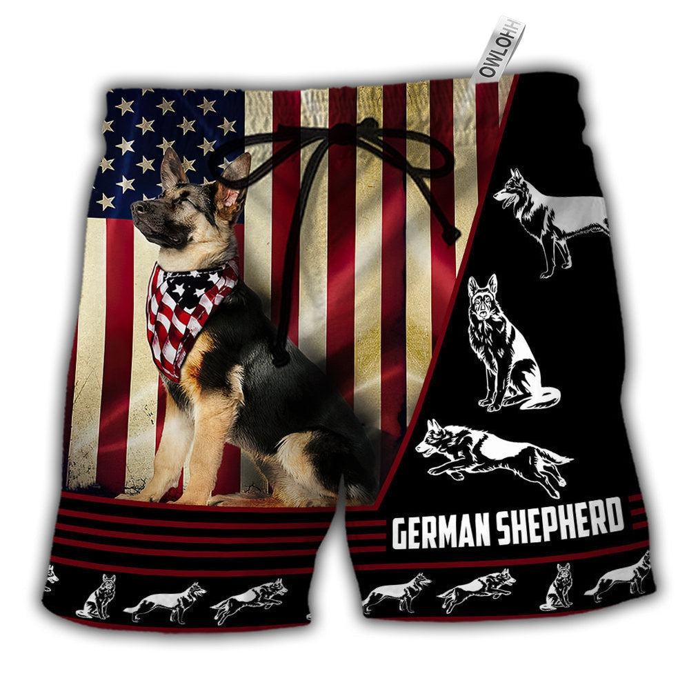 Beach Short / Adults / S German Shepherd American Flag - Beach Short - Owls Matrix LTD