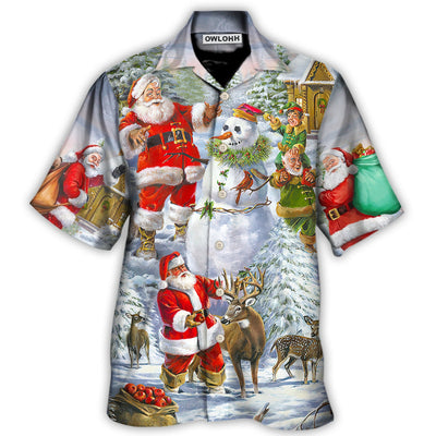 Hawaiian Shirt / Adults / S Christmas Santa Claus Snowman Elf So Happy Art Style - Hawaiian Shirt - Owls Matrix LTD