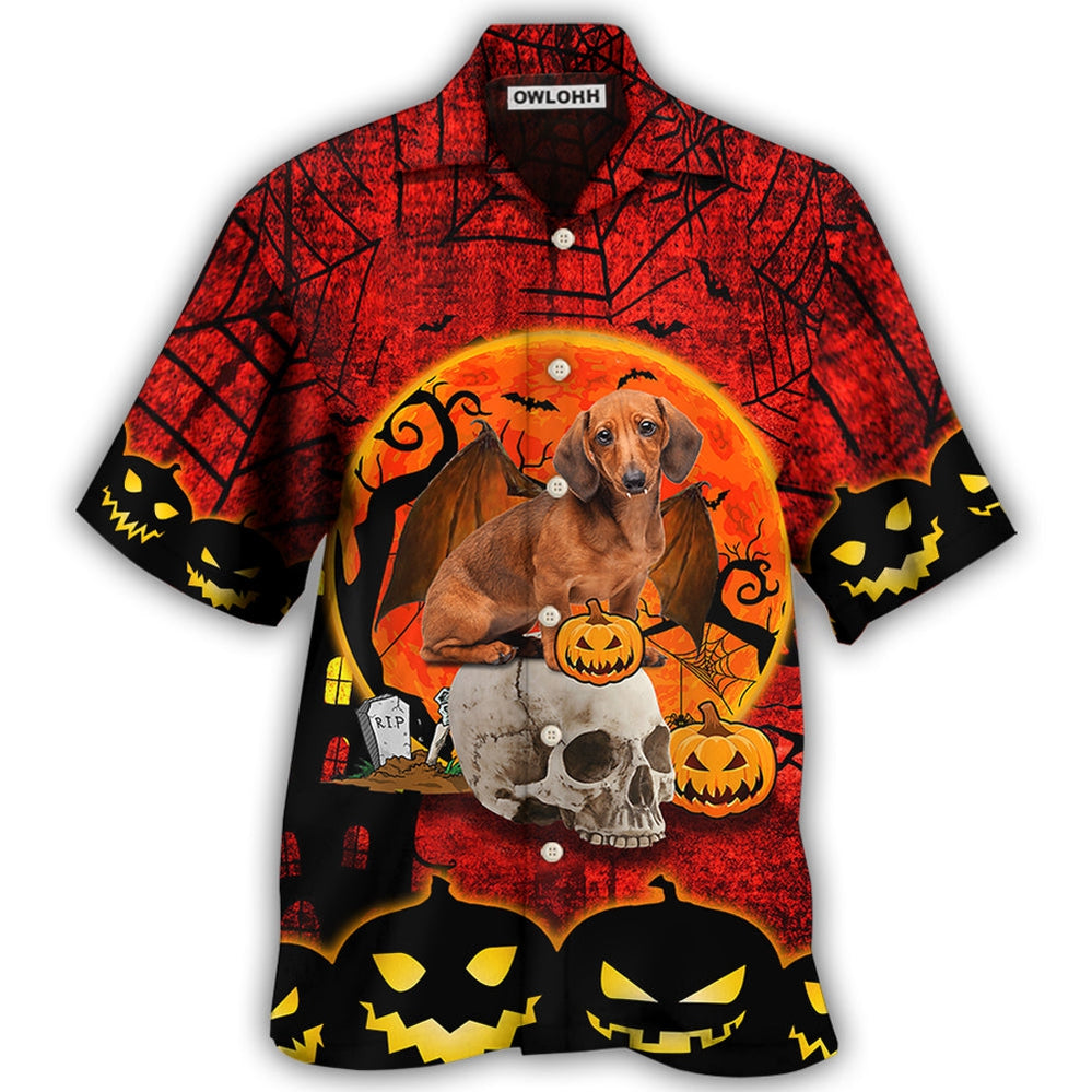 Hawaiian Shirt / Adults / S Halloween Dachshund Pumpkin Scary Red - Hawaiian Shirt - Owls Matrix LTD