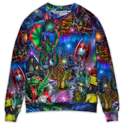Sweater / S Christmas Dragon Light Art Style - Sweater - Ugly Christmas Sweaters - Owls Matrix LTD