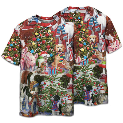 T-shirt / S Christmas Farm Loving Xmas - Pajamas Short Sleeve - Owls Matrix LTD