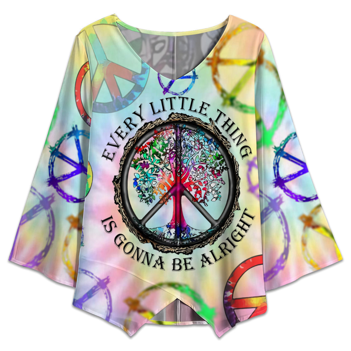 S Hippie Every Little Thing Is Gonna Be Alright - V-neck T-shirt - Owls Matrix LTD