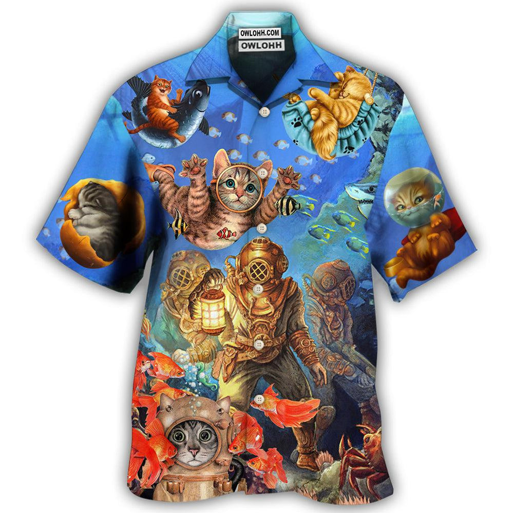 Hawaiian Shirt / Adults / S Diving Cat Under The Sea Art Style - Hawaiian Shirt - Owls Matrix LTD
