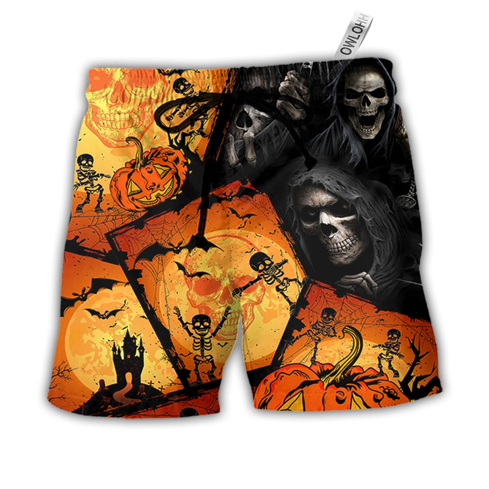 Beach Short / Adults / S Halloween Skull Pumpkin Scary - Beach Short - Owls Matrix LTD