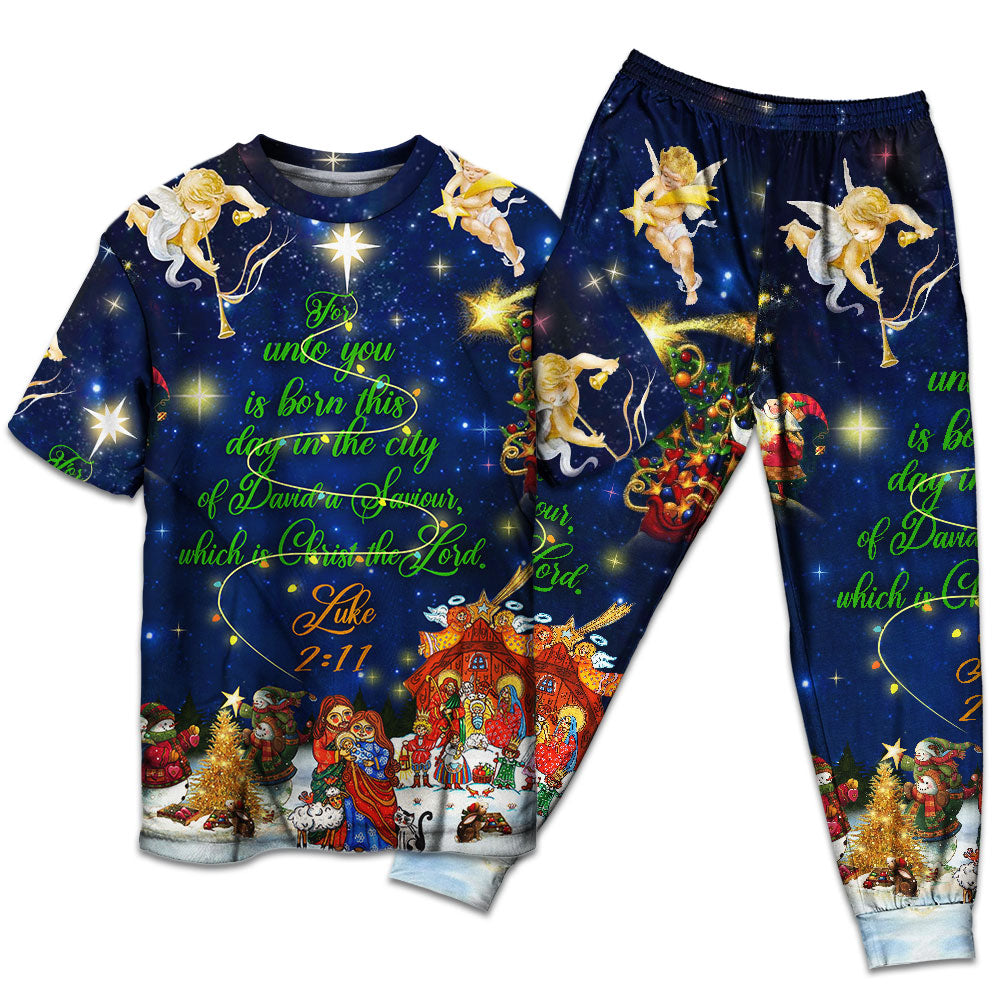 T-shirt + Pants / S Christmas Christ The Lord - Pajamas Short Sleeve - Owls Matrix LTD