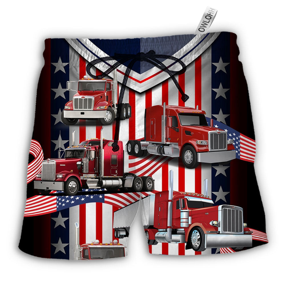 Beach Short / Adults / S Truck USA Flag Trucker - Beach Short - Owls Matrix LTD