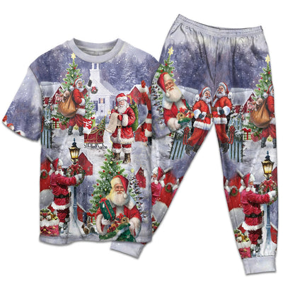 T-shirt + Pants / S Christmas Merry Xmas Santa Claus Is Coming - Pajamas Short Sleeve - Owls Matrix LTD