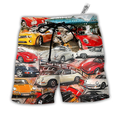 Beach Short / Adults / S Car Retro Packed Vintage Style - Beach Short - Owls Matrix LTD