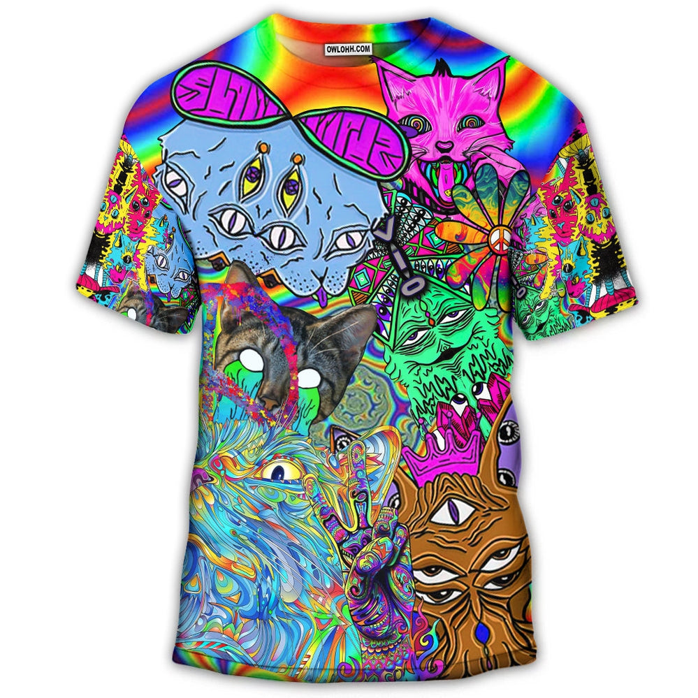S Hippie Cat Break My Mind - Round Neck T-shirt - Owls Matrix LTD