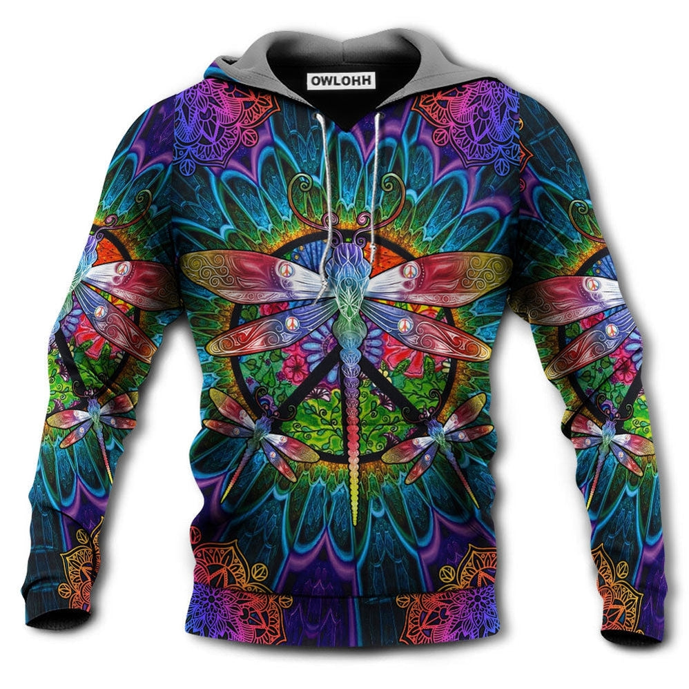 Unisex Hoodie / S Hippie Colorful Dragonfly Mandala Peace Life - Hoodie - Owls Matrix LTD