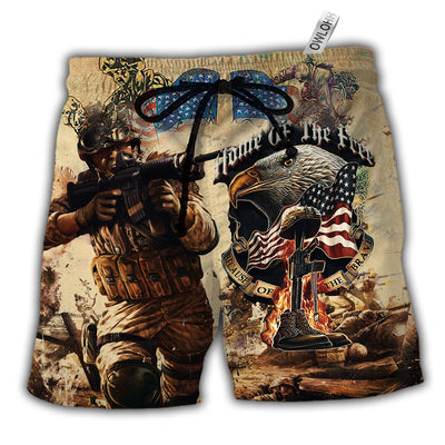 Beach Short / Adults / S Veteran Army America Home Of The Free Because Of The Brave - Beach Short - Owls Matrix LTD