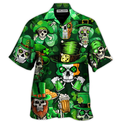 Hawaiian Shirt / Adults / S Irish Skull St Patrick's Day Green Light - Hawaiian Shirt - Owls Matrix LTD