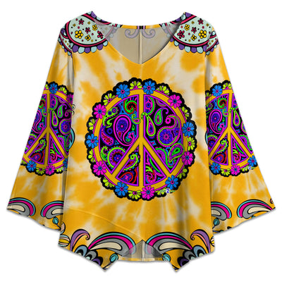 S Hippie Mandala Art Tie Dye - V-neck T-shirt - Owls Matrix LTD