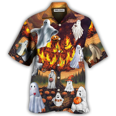 Hawaiian Shirt / Adults / S Halloween Boo Pumpkin Burning Scary - Hawaiian Shirt - Owls Matrix LTD