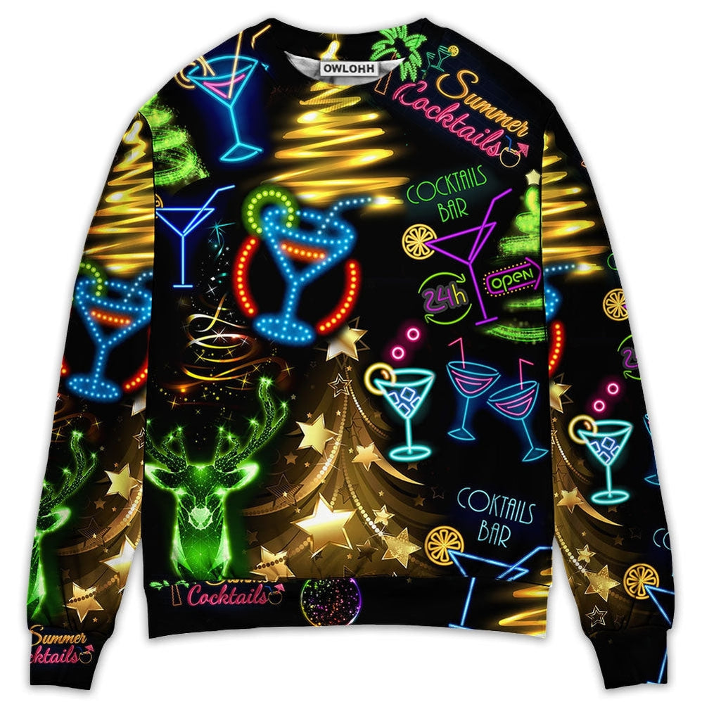Sweater / S Cocktail Christmas Neon Art Drinking - Sweater - Ugly Christmas Sweaters - Owls Matrix LTD