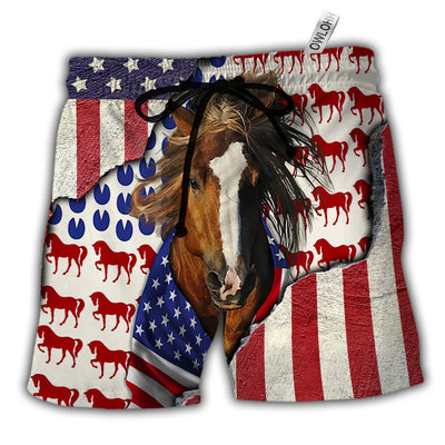 Beach Short / Adults / S Horse Patriotic Horse American Flag - Beach Short - Owls Matrix LTD