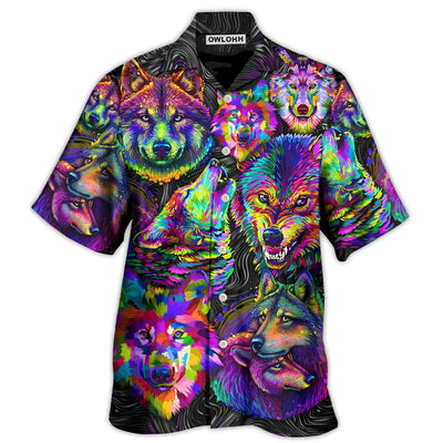 Hawaiian Shirt / Adults / S Wolf Neon Colorful Art - Hawaiian Shirt - Owls Matrix LTD