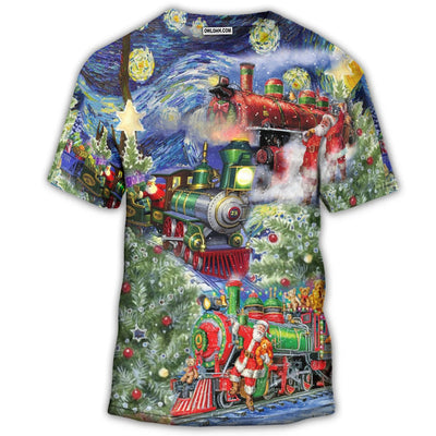 S Christmas The Gift Train Arrives At The Wharf - Round Neck T-shirt - Owls Matrix LTD