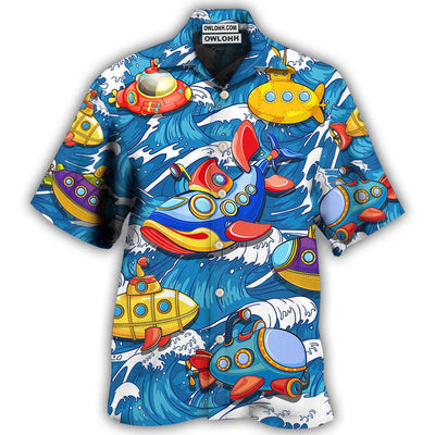 Hawaiian Shirt / Adults / S Diving Submarine Wave Art Style - Hawaiian Shirt - Owls Matrix LTD