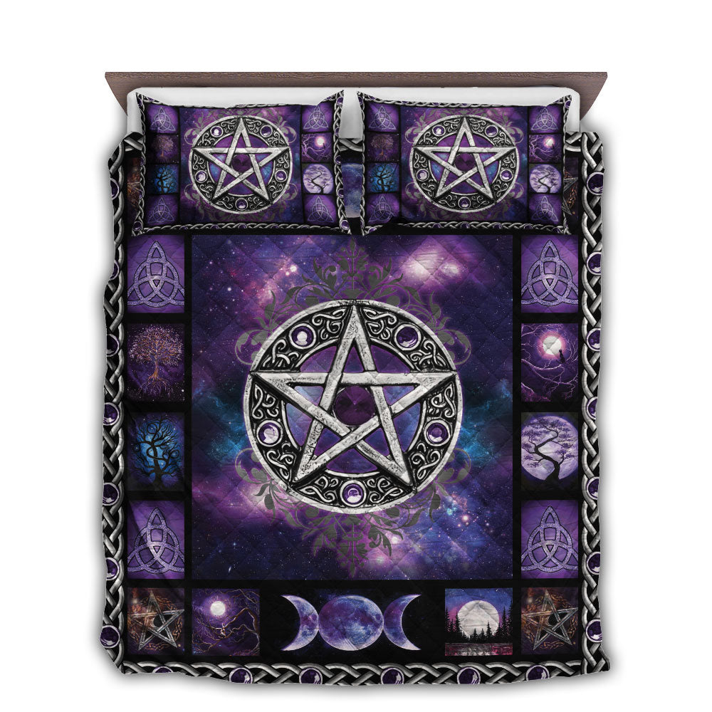 TWIN ( 50 x 60 INCH ) Witch Vibes Purple Pentagram - Quilt Set - Owls Matrix LTD