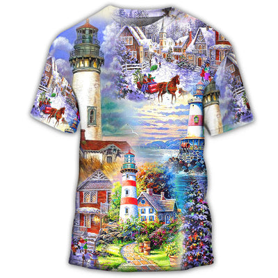 S Lighthouse Christmas Santa Be A Lighthouse - Round Neck T-shirt - Owls Matrix LTD