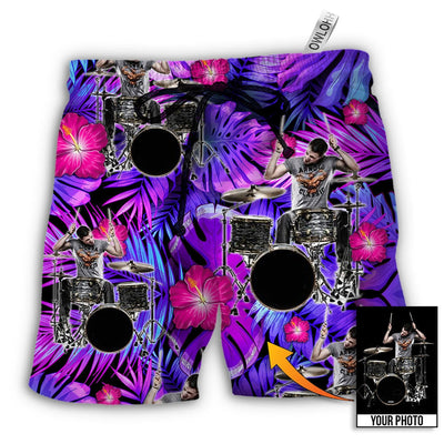 Beach Short / Adults / S Drum Purple Tropical Custom Photo - Beach Short - Owls Matrix LTD