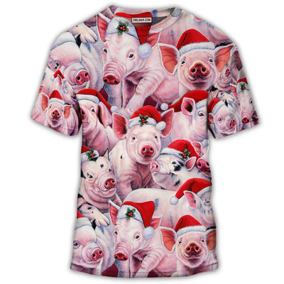 S Christmas Piggies Funny Xmas Is Coming Art Style - Round Neck T-shirt - Owls Matrix LTD