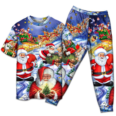 T-shirt + Pants / S Christmas Funny Santa Claus Happy Xmas Is Coming Art Style Nice - Pajamas Short Sleeve - Owls Matrix LTD