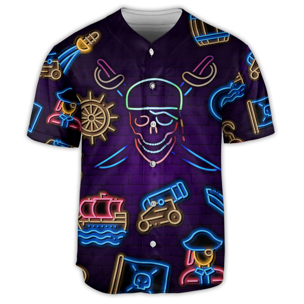 Pirate Neon Art Style - Baseball Jersey - Owls Matrix LTD