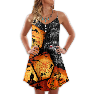 Halloween Spider Pumpkin Scary - V-neck Sleeveless Cami Dress - Owls Matrix LTD
